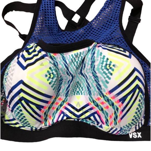 VSX | Victoria’s Secret | Womens Neon Geometric Mesh Overlay Sports Bra size 36C - Picture 7 of 15